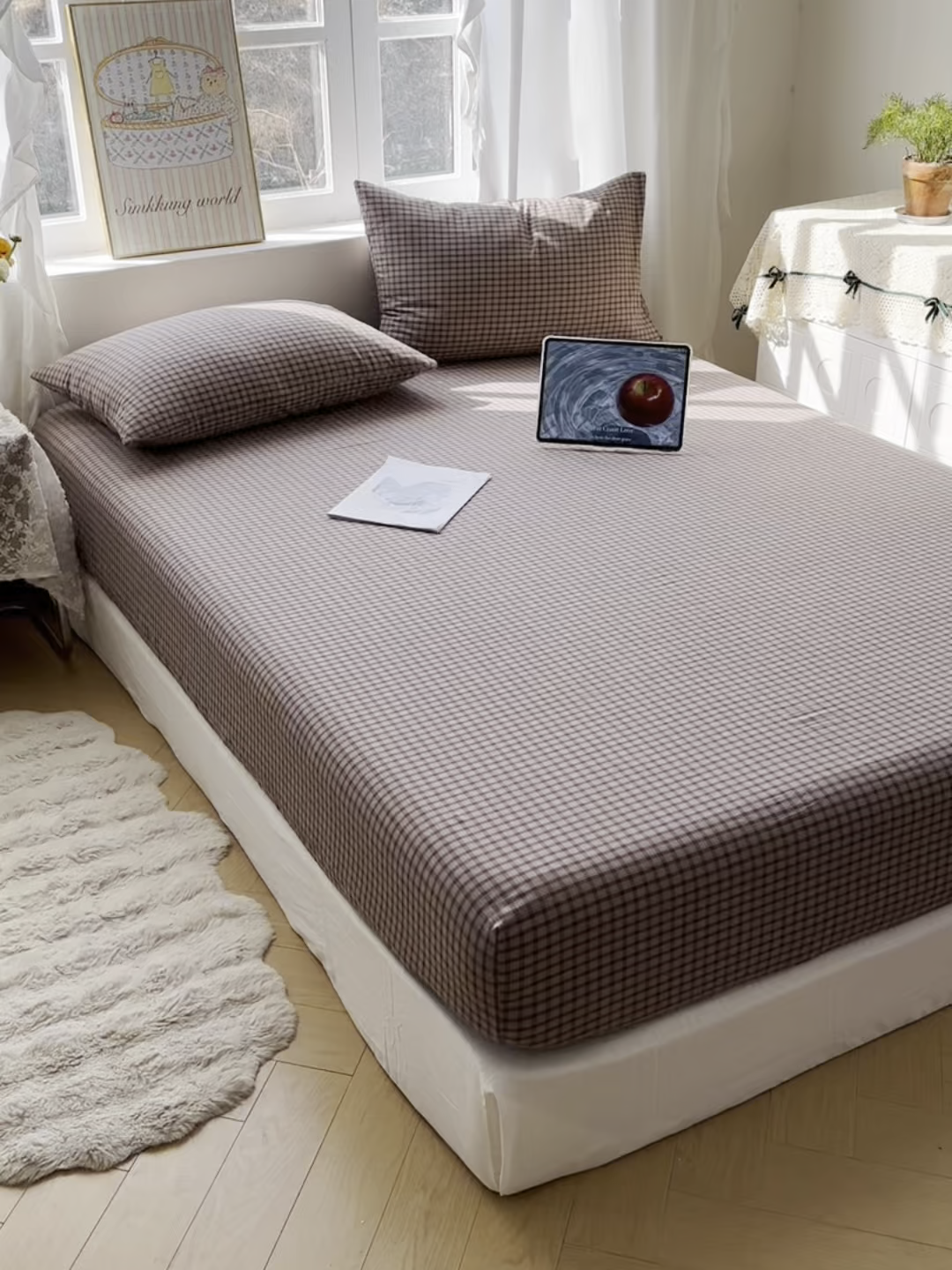 91家纺网 家纺一手货源 找家纺 六巷胡同 2026新款A类全棉纯棉水洗棉色织格子单品床笠 床笠单件 追光-米格