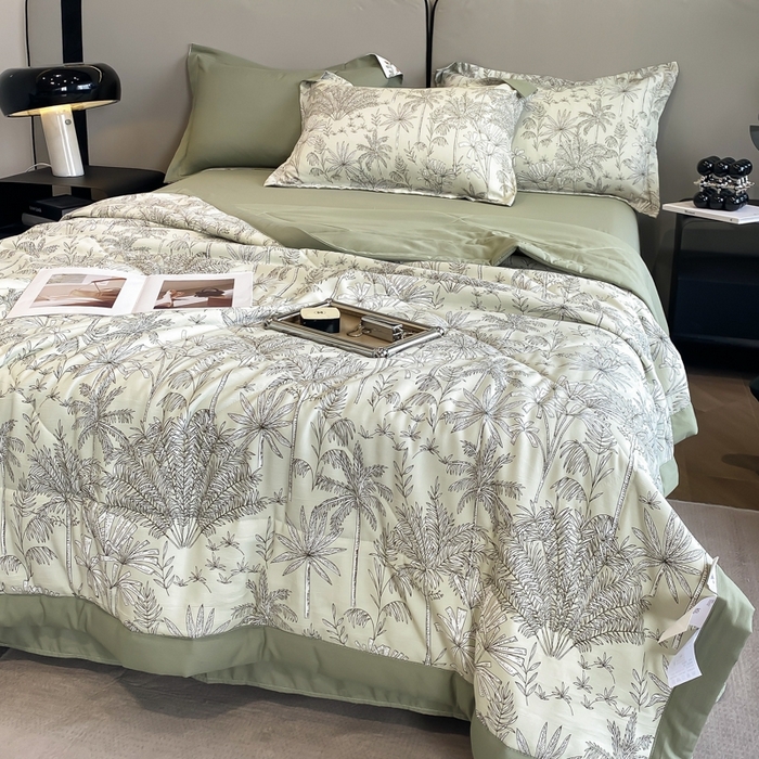 91家纺网 家纺一手货源 找家纺 帕拉美拉 2026新款A类棉麻夏被四件套 椰林