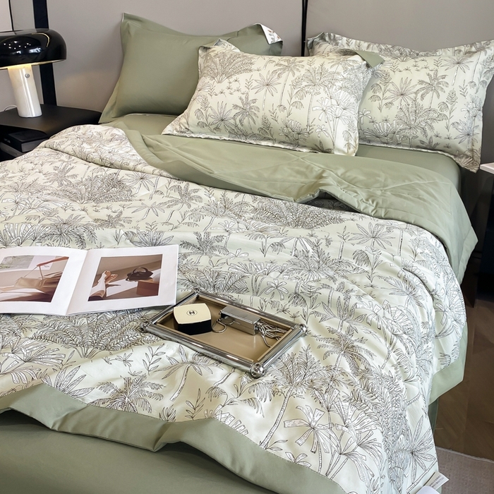 91家纺网 家纺一手货源 找家纺 帕拉美拉 2026新款A类棉麻夏被四件套 椰林