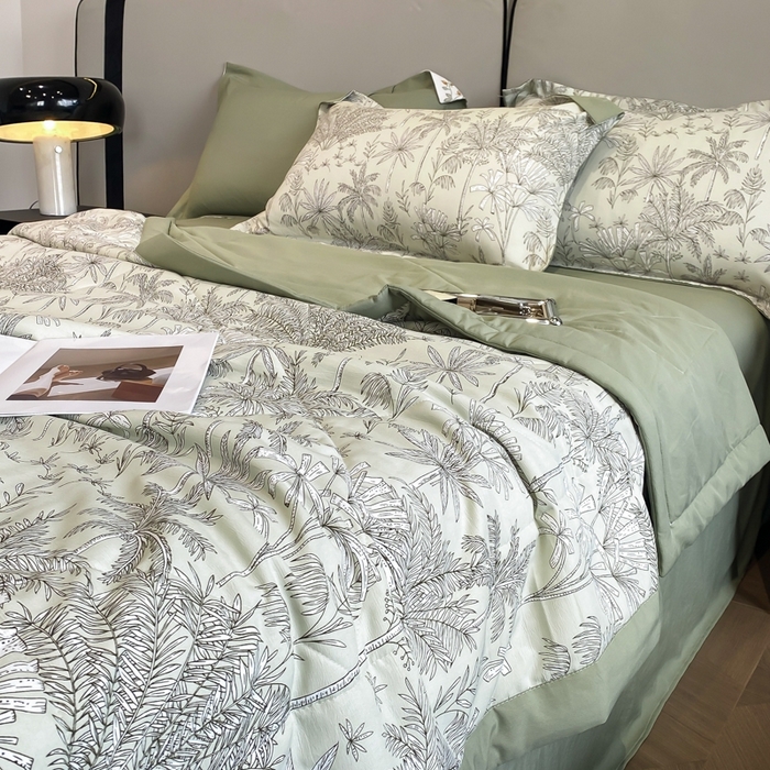 91家纺网 家纺一手货源 找家纺 帕拉美拉 2026新款A类棉麻夏被四件套 椰林