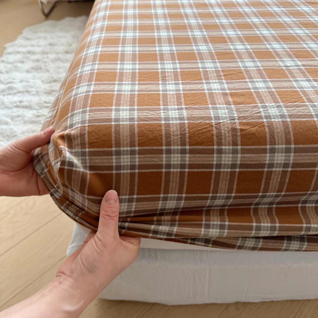 91家纺网 家纺一手货源 找家纺 六巷胡同 2026新款A类全棉纯棉水洗棉色织格子单品床笠 床笠单件 川奈-咖格