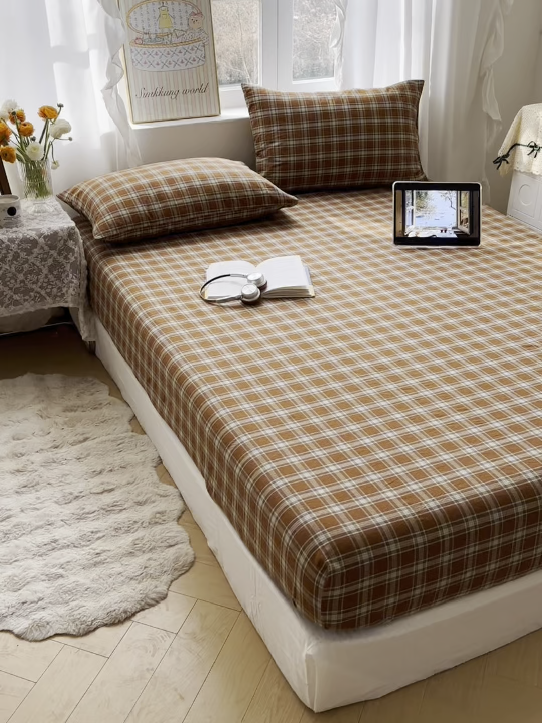 91家纺网 家纺一手货源 找家纺 六巷胡同 2026新款A类全棉纯棉水洗棉色织格子单品床笠 床笠单件 川奈-咖格