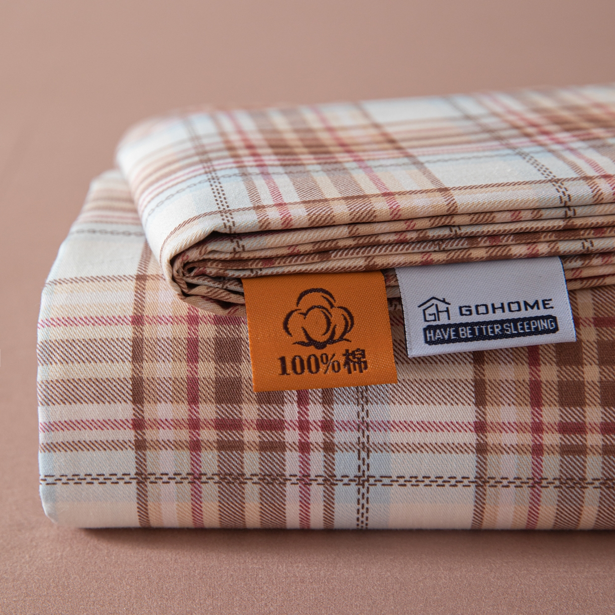 91家纺网 家纺一手货源 找家纺 简宜家居（朝初家纺） 2026新款40支13070全棉简约格子系列A版床单 英伦-焦糖