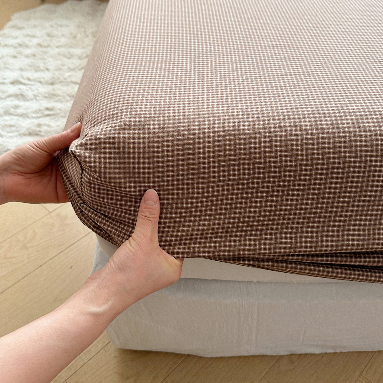 91家纺网 家纺一手货源 找家纺 六巷胡同 2026新款A类全棉纯棉水洗棉色织格子单品床笠 床笠单件 觅影-咖格