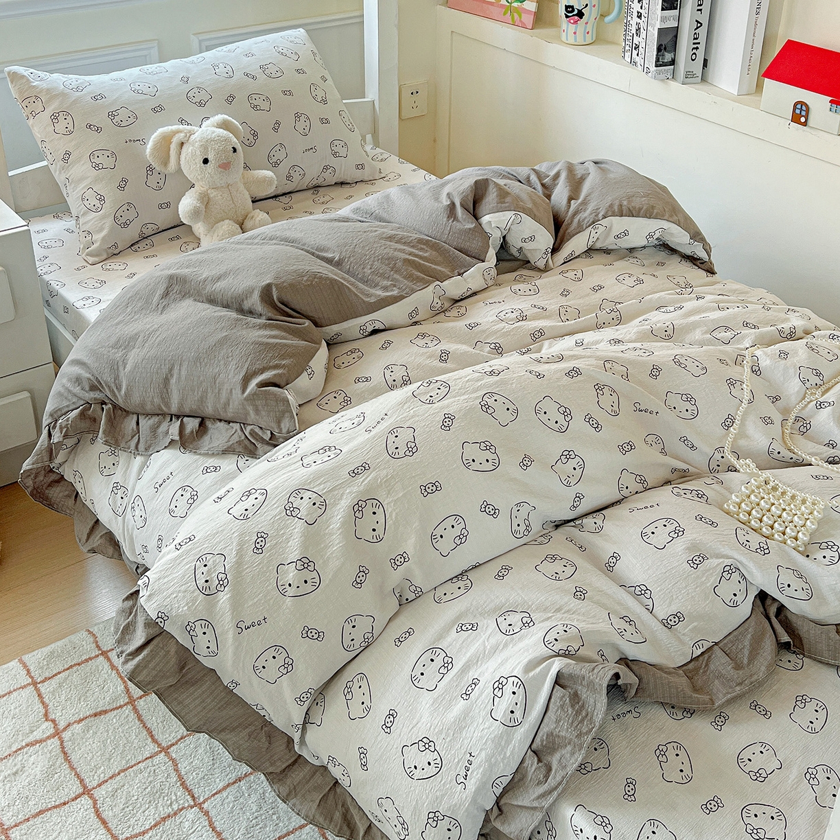 91家纺网 家纺一手货源 找家纺 （总）纽缦家纺 2026新款云感提花双层纱学生床韩版床单床笠三四件套