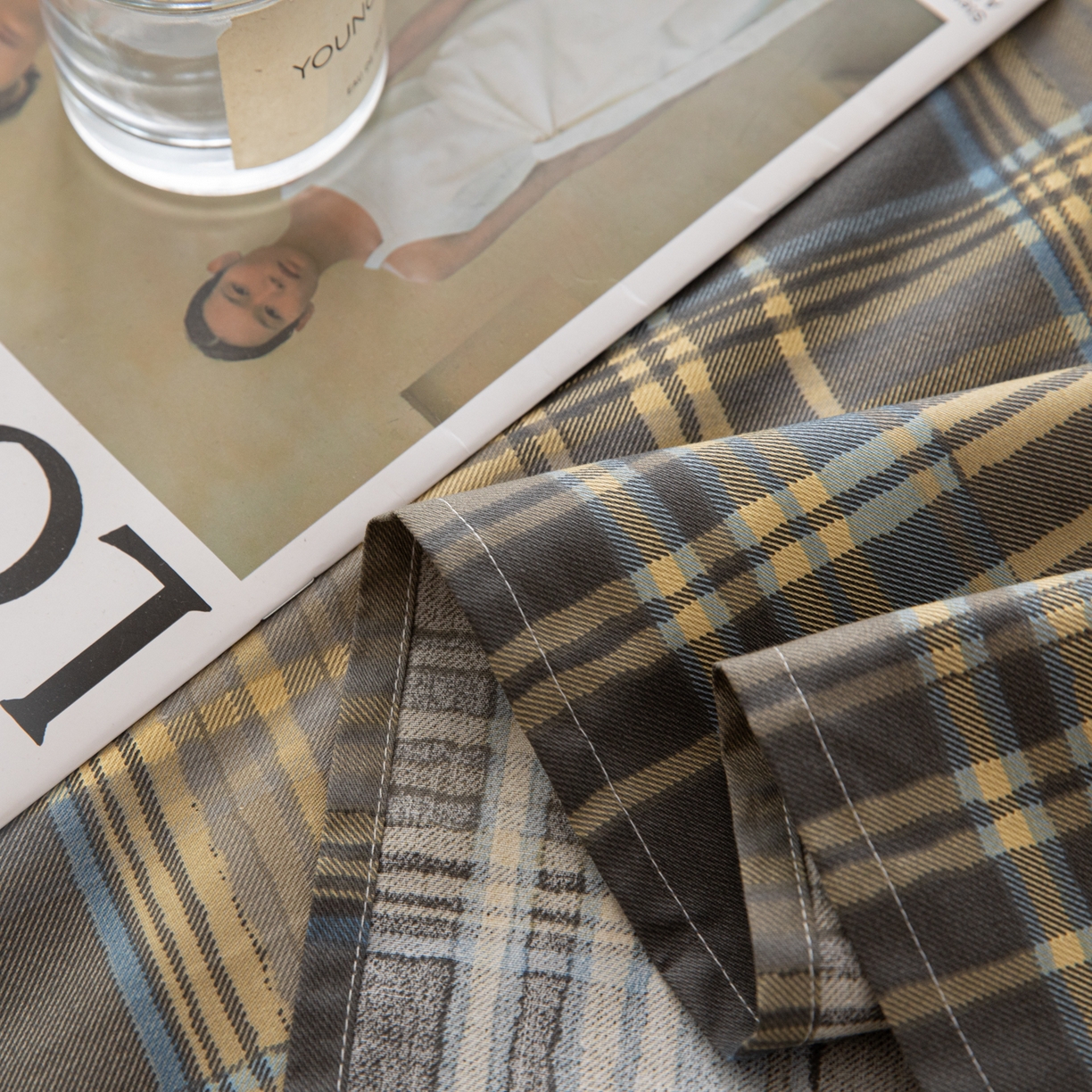 91家纺网 家纺一手货源 找家纺 简宜家居（朝初家纺） 2026新款40支13070全棉简约格子系列A版床单 英伦-青澜