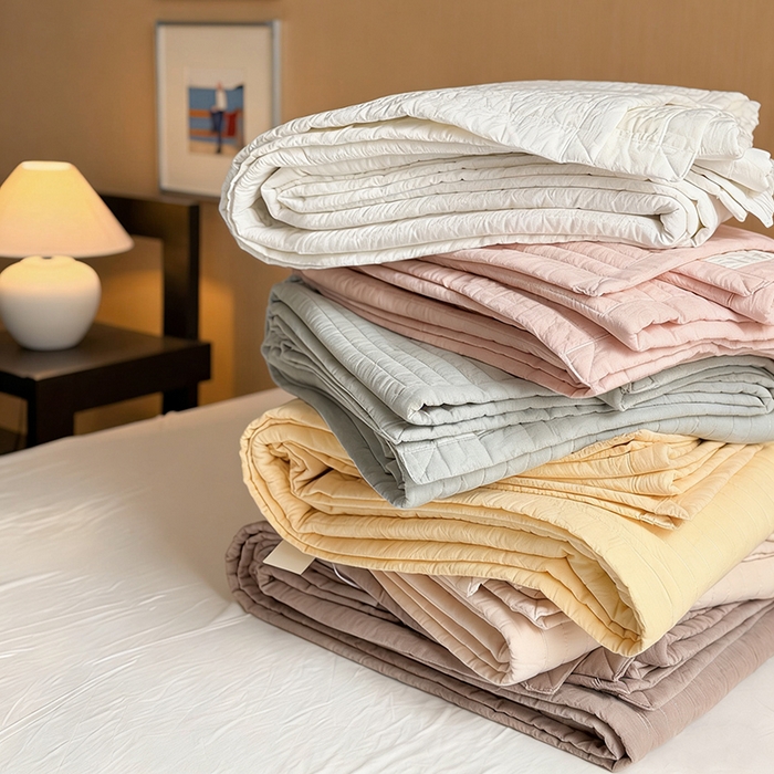 91家纺网 家纺一手货源 找家纺 （总）乐野家居 2026新款韩风系列高密度色织全棉纯棉绗缝床盖 松紧防滑床单