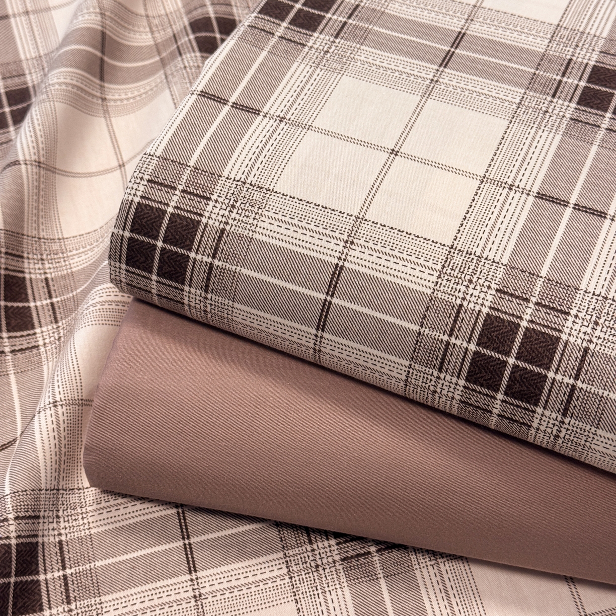 简宜家居（朝初家纺） 2026新款40支13070全棉简约格子系列A版床单 英伦-棕咖