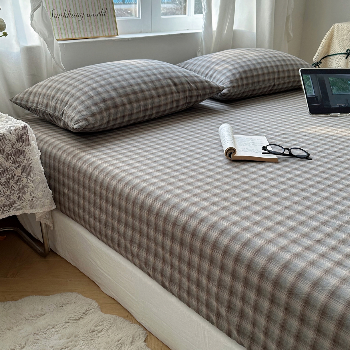 91家纺网 家纺一手货源 找家纺 六巷胡同 2026新款A类全棉纯棉水洗棉色织格子单品床笠 床笠单件 巷往-蓝格