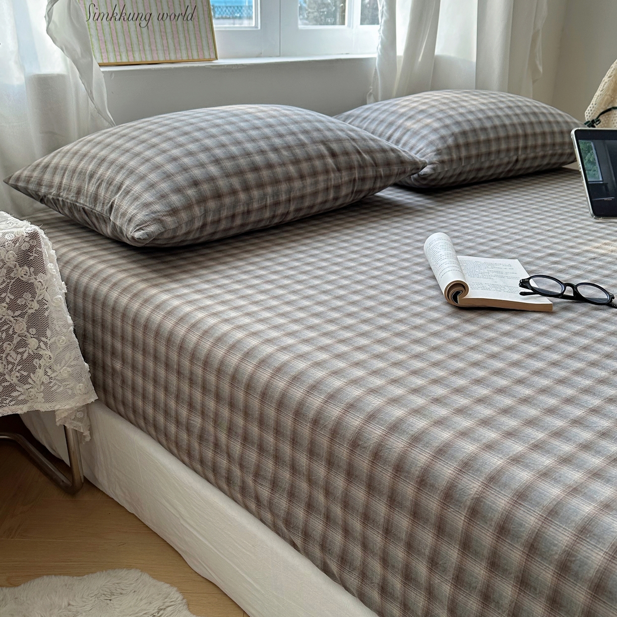 91家纺网 家纺一手货源 找家纺 六巷胡同 2026新款A类全棉纯棉水洗棉色织格子单品床笠 床笠单件 巷往-蓝格