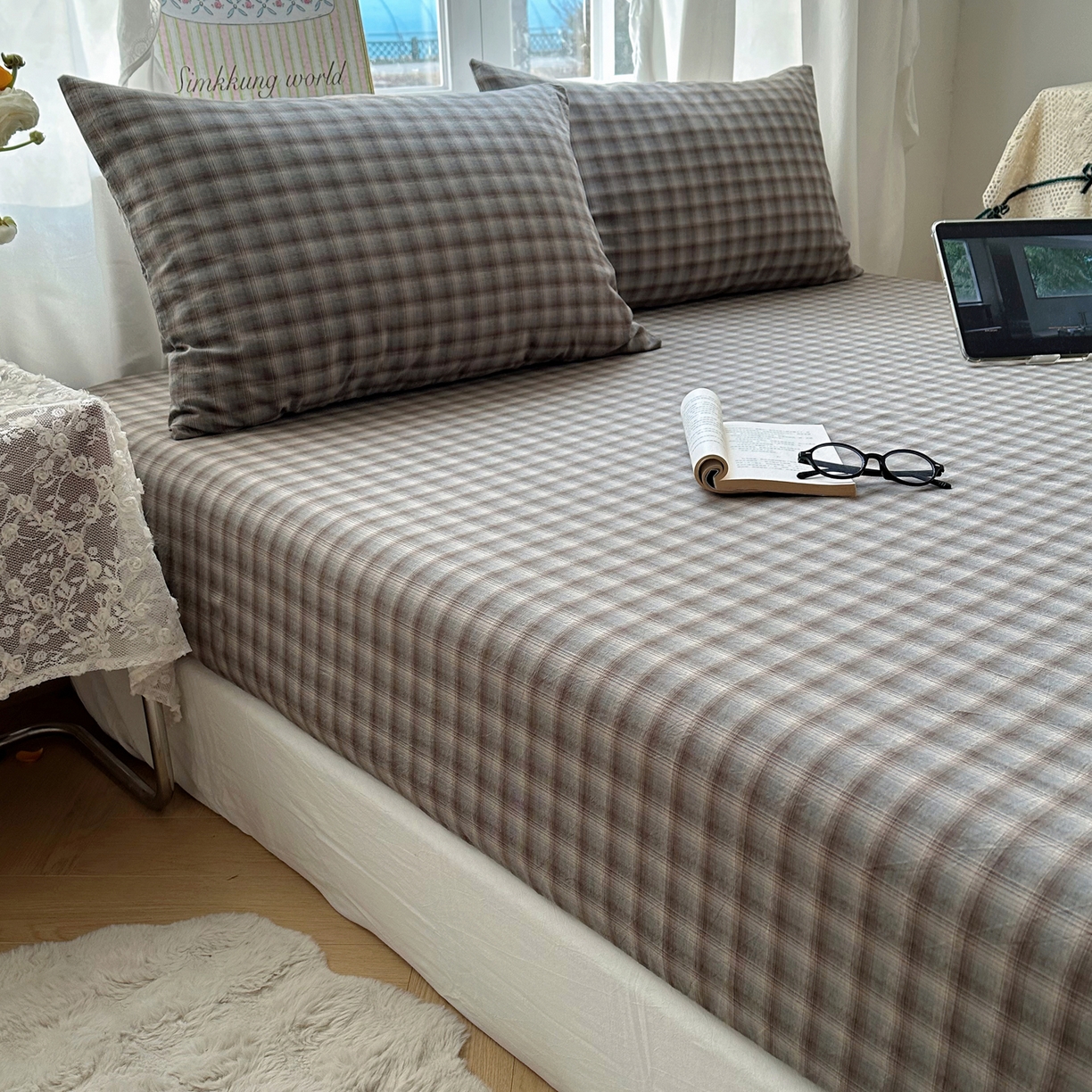 91家纺网 家纺一手货源 找家纺 六巷胡同 2026新款A类全棉纯棉水洗棉色织格子单品床笠 床笠单件 巷往-蓝格