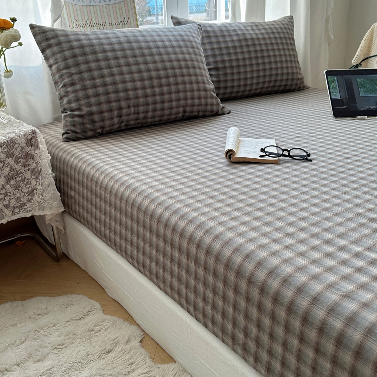 91家纺网 家纺一手货源 找家纺 六巷胡同 2026新款A类全棉纯棉水洗棉色织格子单品床笠 床笠单件 巷往-蓝格