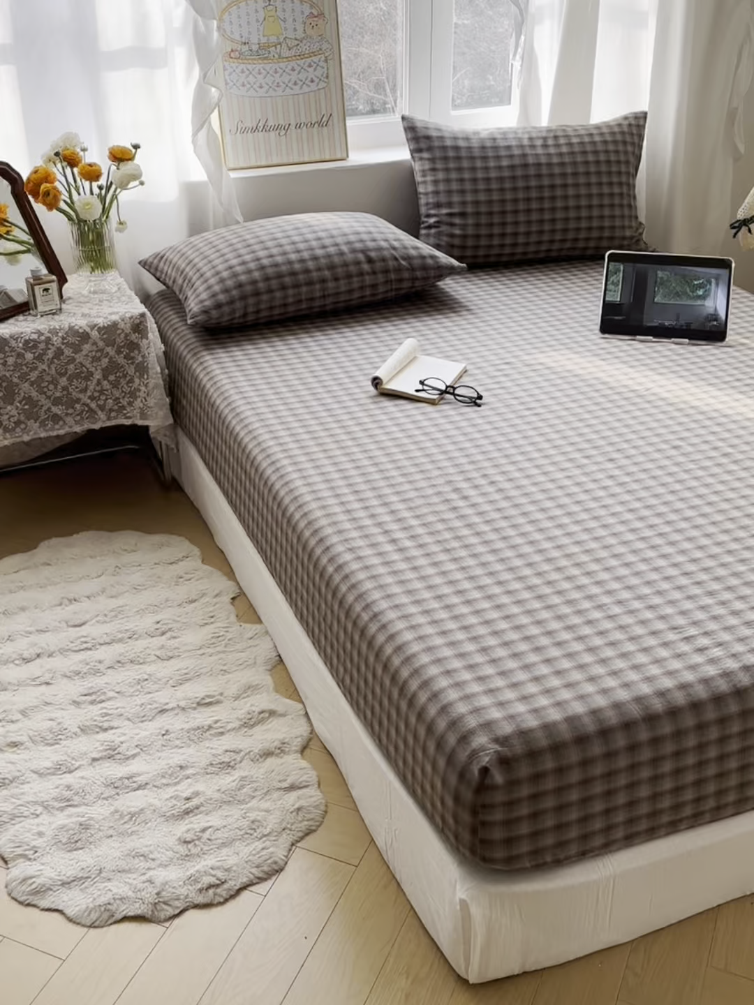 91家纺网 家纺一手货源 找家纺 六巷胡同 2026新款A类全棉纯棉水洗棉色织格子单品床笠 床笠单件 巷往-蓝格