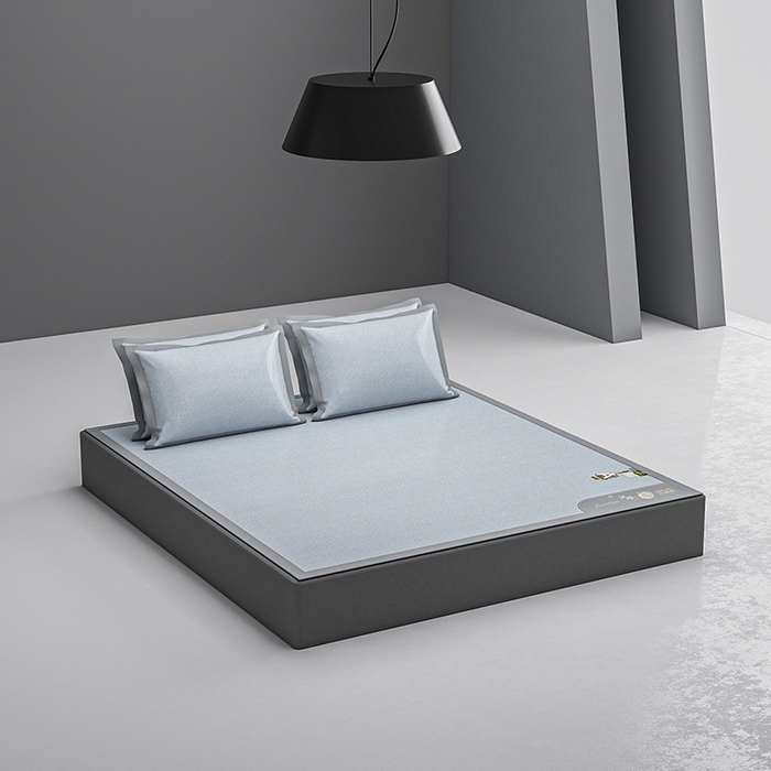 91家纺网 家纺一手货源 找家纺 小牛席业 2026新款双PE高凉感-小斜纹美丽绣球冰丝席席子凉席 蓝色