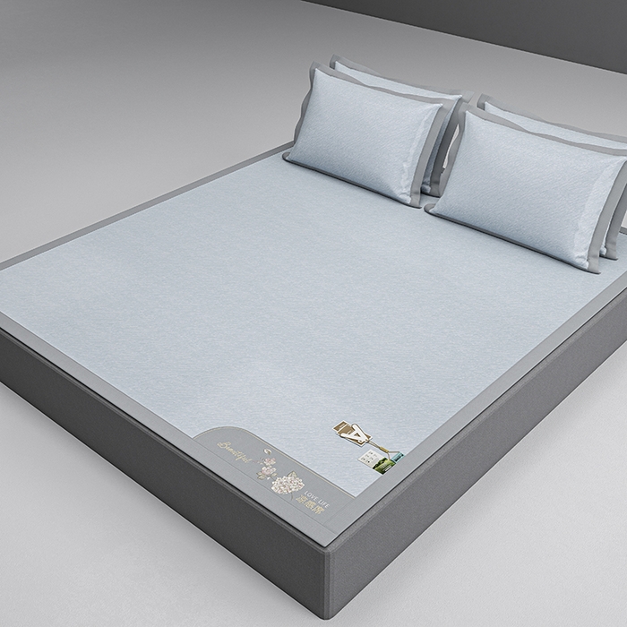 小牛席业 2026新款双PE高凉感-小斜纹美丽绣球冰丝席席子凉席 蓝色