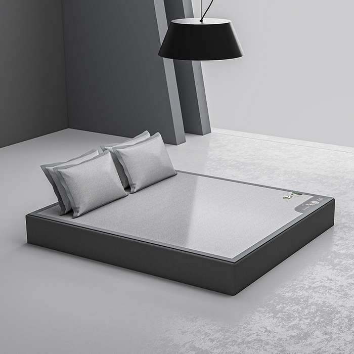 91家纺网 家纺一手货源 找家纺 小牛席业 2026新款双PE高凉感-小斜纹美丽绣球冰丝席席子凉席 灰色