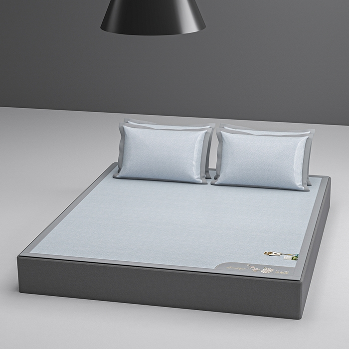 91家纺网 家纺一手货源 找家纺 小牛席业 2026新款双PE高凉感-小斜纹美丽绣球冰丝席席子凉席 蓝色