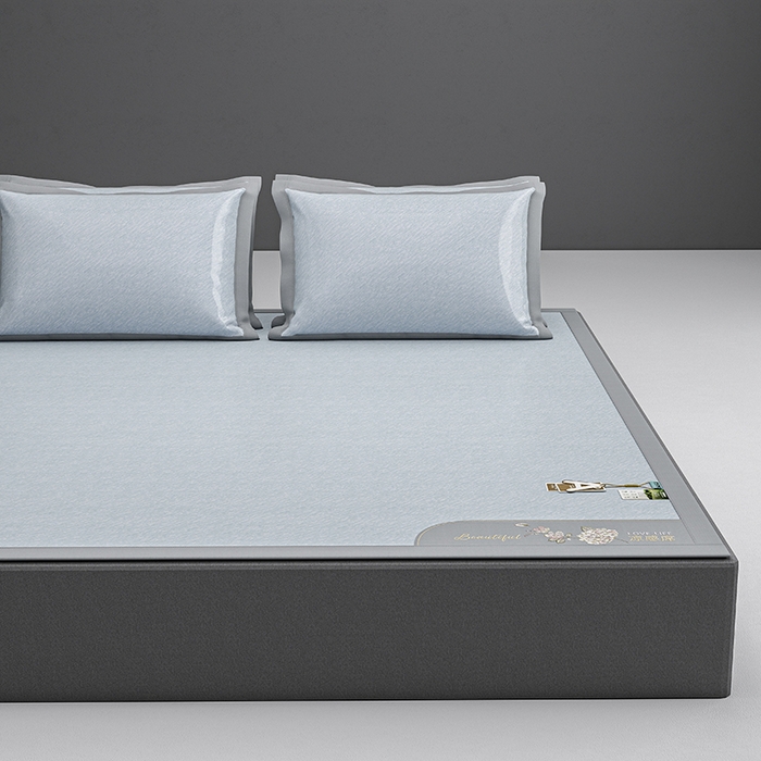 91家纺网 家纺一手货源 找家纺 小牛席业 2026新款双PE高凉感-小斜纹美丽绣球冰丝席席子凉席 蓝色