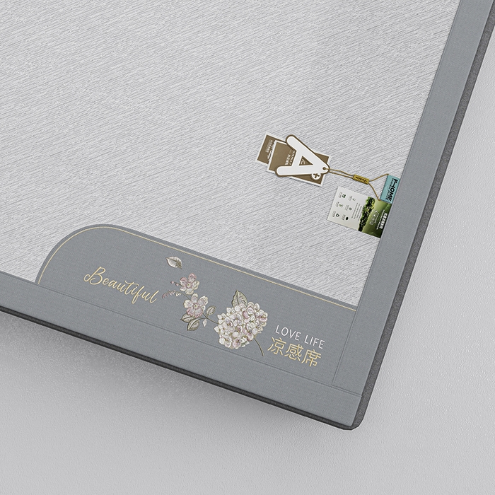 91家纺网 家纺一手货源 找家纺 小牛席业 2026新款双PE高凉感-小斜纹美丽绣球冰丝席席子凉席 灰色