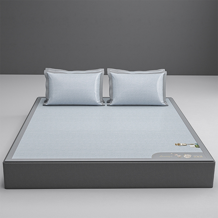 91家纺网 家纺一手货源 找家纺 小牛席业 2026新款双PE高凉感-小斜纹美丽绣球冰丝席席子凉席 蓝色