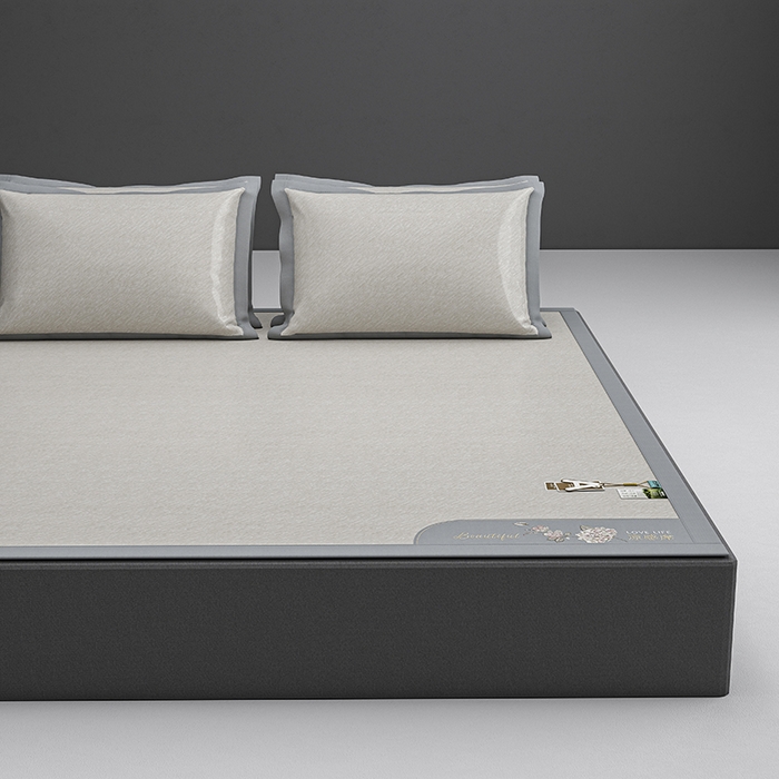 91家纺网 家纺一手货源 找家纺 小牛席业 2026新款双PE高凉感-小斜纹美丽绣球冰丝席席子凉席 香槟