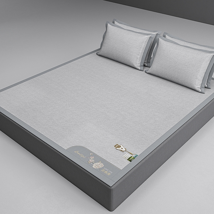 小牛席业 2026新款双PE高凉感-小斜纹美丽绣球冰丝席席子凉席 灰色