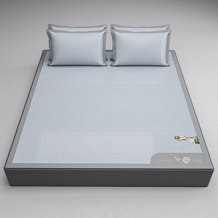 91家纺网 家纺一手货源 找家纺 小牛席业 2026新款双PE高凉感-小斜纹美丽绣球冰丝席席子凉席 蓝色