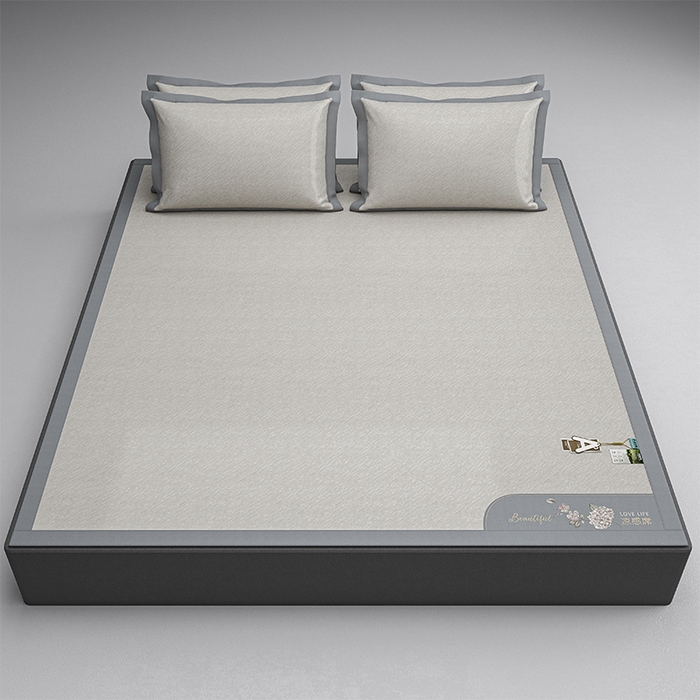 91家纺网 家纺一手货源 找家纺 小牛席业 2026新款双PE高凉感-小斜纹美丽绣球冰丝席席子凉席 香槟