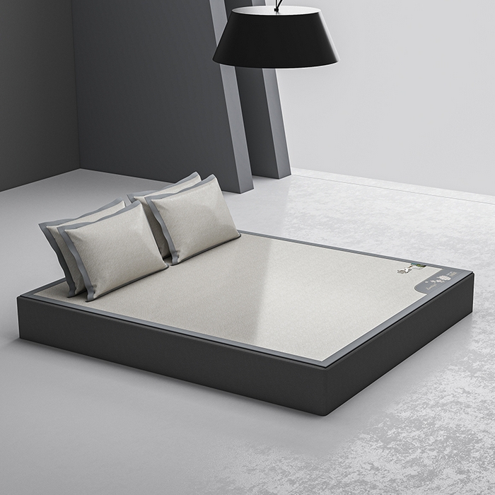 91家纺网 家纺一手货源 找家纺 小牛席业 2026新款双PE高凉感-小斜纹美丽绣球冰丝席席子凉席 香槟