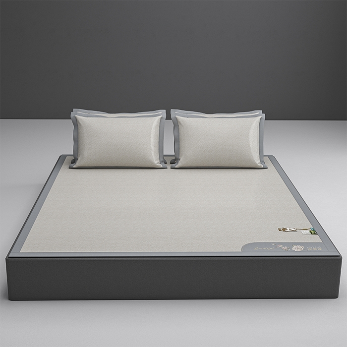 91家纺网 家纺一手货源 找家纺 小牛席业 2026新款双PE高凉感-小斜纹美丽绣球冰丝席席子凉席 香槟