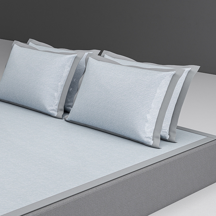 91家纺网 家纺一手货源 找家纺 小牛席业 2026新款双PE高凉感-小斜纹美丽绣球冰丝席席子凉席 蓝色