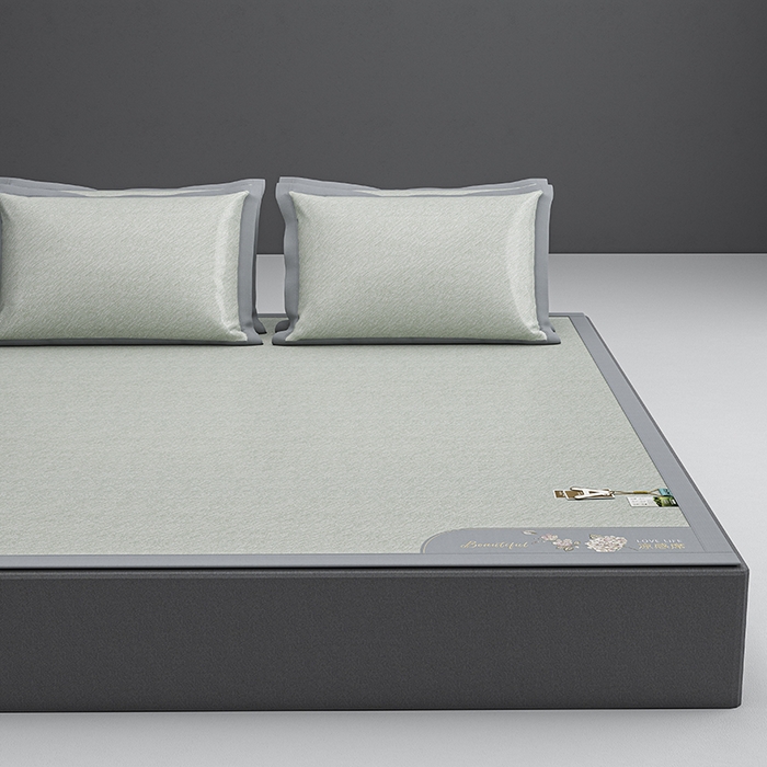 91家纺网 家纺一手货源 找家纺 小牛席业 2026新款双PE高凉感-小斜纹美丽绣球冰丝席席子凉席 绿色