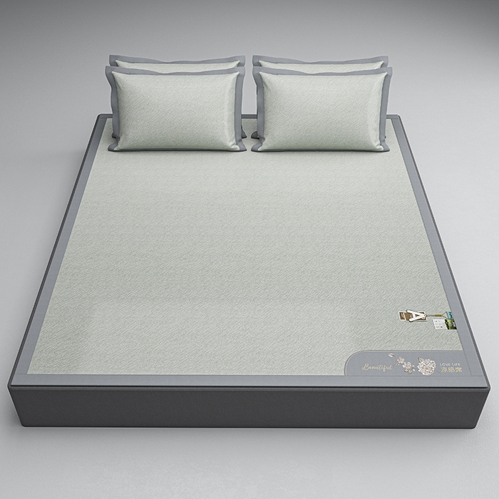 91家纺网 家纺一手货源 找家纺 小牛席业 2026新款双PE高凉感-小斜纹美丽绣球冰丝席席子凉席 绿色