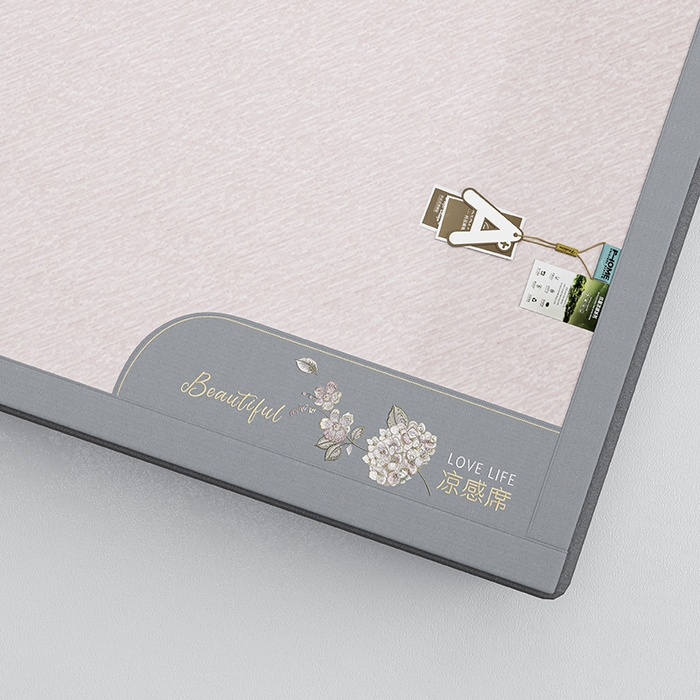 91家纺网 家纺一手货源 找家纺 小牛席业 2026新款双PE高凉感-小斜纹美丽绣球冰丝席席子凉席 粉色