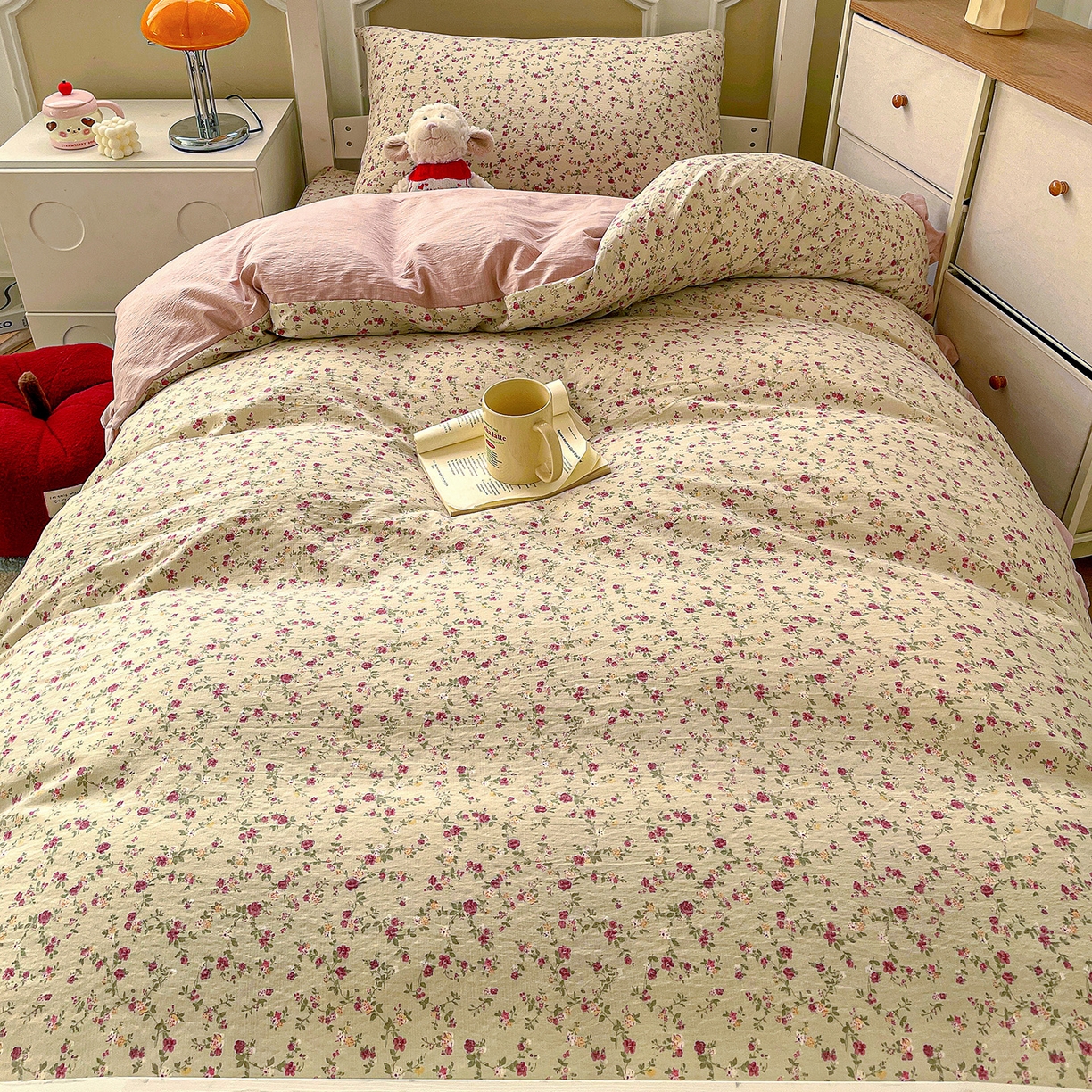 91家纺网 家纺一手货源 找家纺 纽缦家纺 2026新款云感提花双层纱学生床韩版床单床笠三四件套 见花则喜