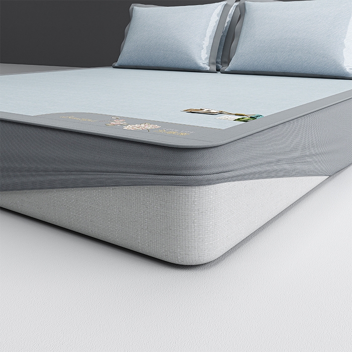 91家纺网 家纺一手货源 找家纺 （总）小牛席业 2026新款双PE高凉感-小斜纹美丽绣球冰丝席席子凉席-床笠款