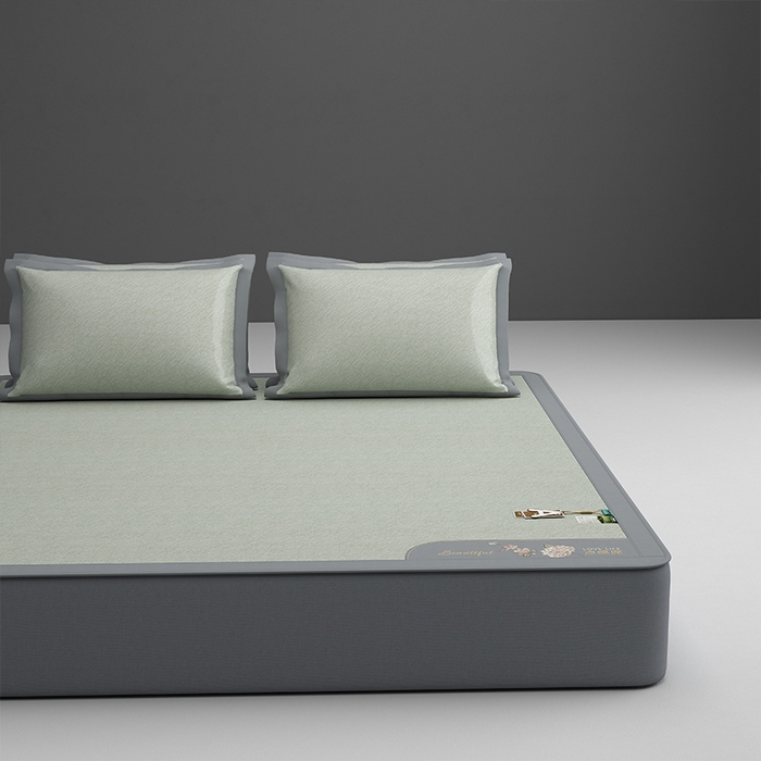 91家纺网 家纺一手货源 找家纺 小牛席业 2026新款双PE高凉感-小斜纹美丽绣球冰丝席席子凉席-床笠款 绿色