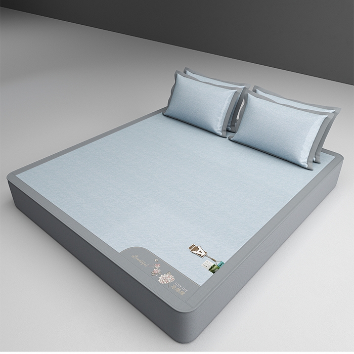 91家纺网 家纺一手货源 找家纺 （总）小牛席业 2026新款双PE高凉感-小斜纹美丽绣球冰丝席席子凉席-床笠款