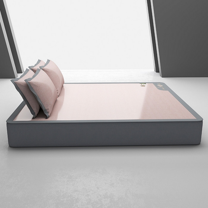 91家纺网 家纺一手货源 找家纺 小牛席业 2026新款双PE高凉感-小斜纹美丽绣球冰丝席席子凉席-床笠款 粉色