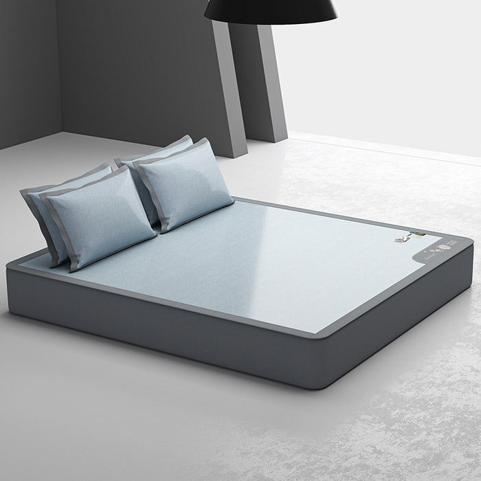 91家纺网 家纺一手货源 找家纺 小牛席业 2026新款双PE高凉感-小斜纹美丽绣球冰丝席席子凉席-床笠款 蓝色