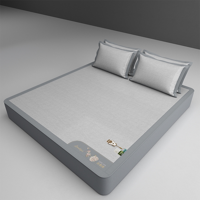 91家纺网 家纺一手货源 找家纺 小牛席业 2026新款双PE高凉感-小斜纹美丽绣球冰丝席席子凉席-床笠款 灰色