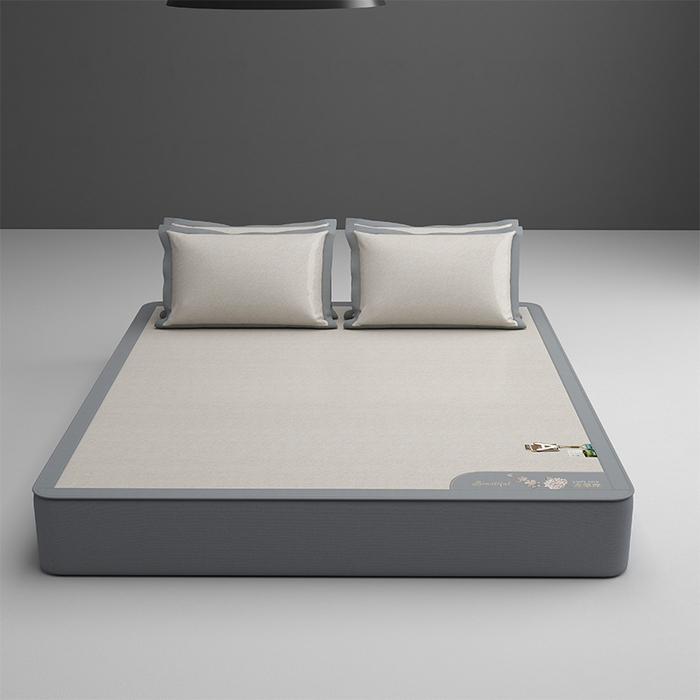 91家纺网 家纺一手货源 找家纺 小牛席业 2026新款双PE高凉感-小斜纹美丽绣球冰丝席席子凉席-床笠款 香槟