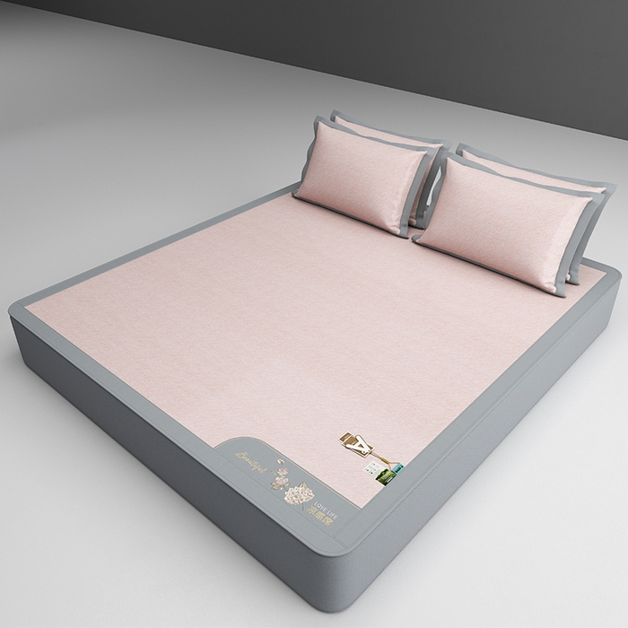 91家纺网 家纺一手货源 找家纺 小牛席业 2026新款双PE高凉感-小斜纹美丽绣球冰丝席席子凉席-床笠款 粉色