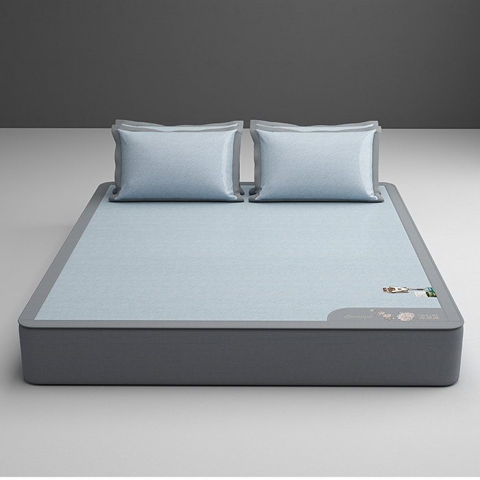 91家纺网 家纺一手货源 找家纺 小牛席业 2026新款双PE高凉感-小斜纹美丽绣球冰丝席席子凉席-床笠款 蓝色