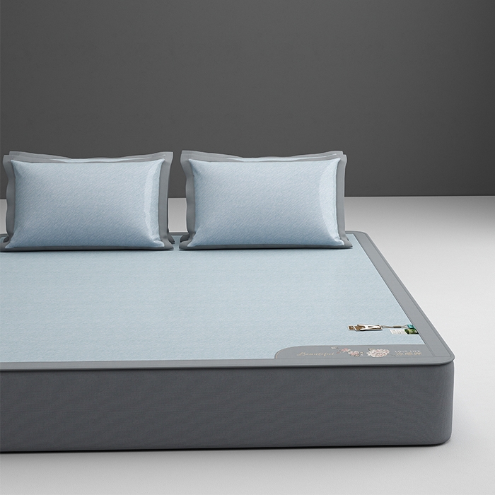 小牛席业 2026新款双PE高凉感-小斜纹美丽绣球冰丝席席子凉席-床笠款 蓝色