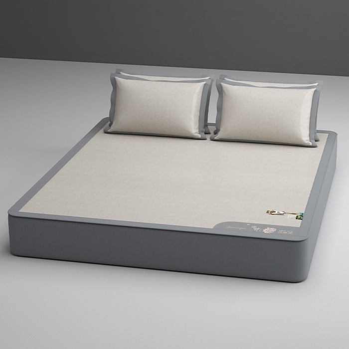 91家纺网 家纺一手货源 找家纺 小牛席业 2026新款双PE高凉感-小斜纹美丽绣球冰丝席席子凉席-床笠款 香槟