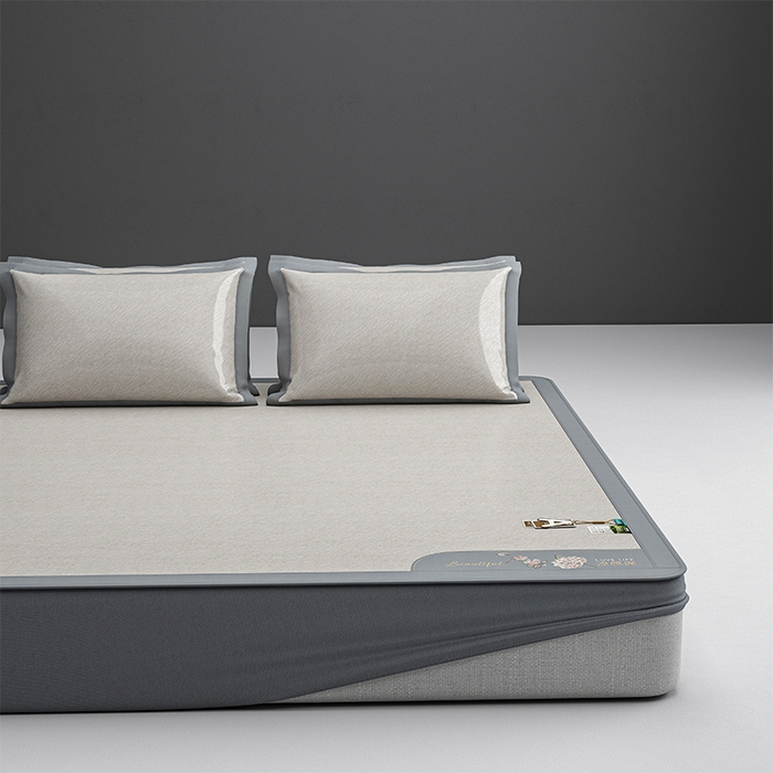 91家纺网 家纺一手货源 找家纺 小牛席业 2026新款双PE高凉感-小斜纹美丽绣球冰丝席席子凉席-床笠款 香槟