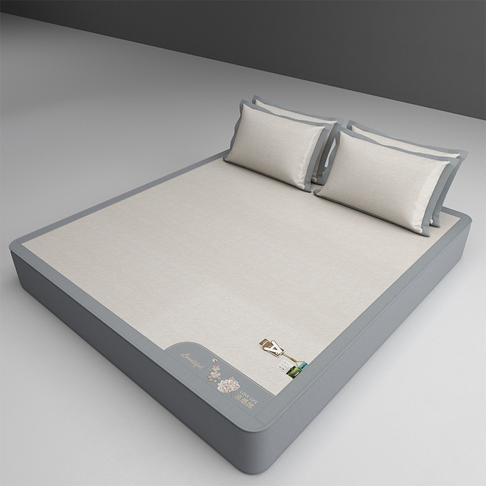 91家纺网 家纺一手货源 找家纺 小牛席业 2026新款双PE高凉感-小斜纹美丽绣球冰丝席席子凉席-床笠款 香槟