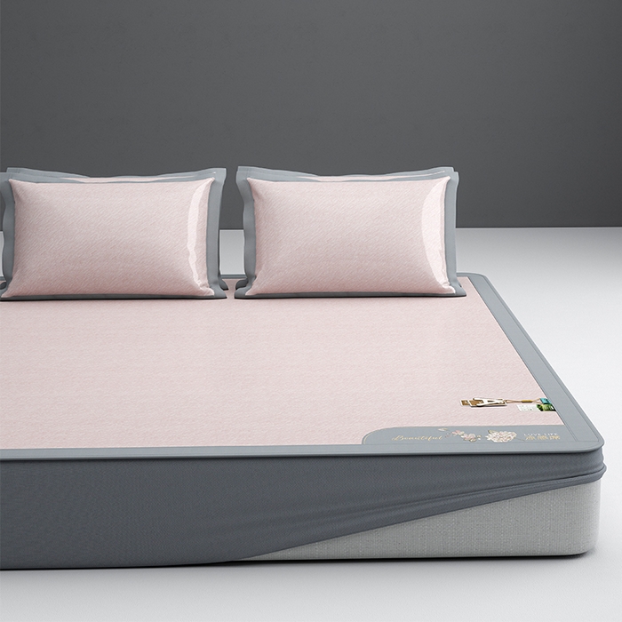 91家纺网 家纺一手货源 找家纺 小牛席业 2026新款双PE高凉感-小斜纹美丽绣球冰丝席席子凉席-床笠款 粉色