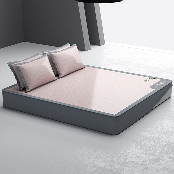 91家纺网 家纺一手货源 找家纺 小牛席业 2026新款双PE高凉感-小斜纹美丽绣球冰丝席席子凉席-床笠款 粉色